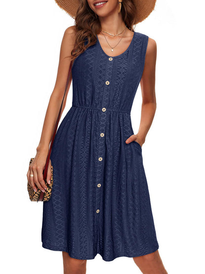 Robe d'été à boutons pour femmes avec ceinture élastique à la taille et poches pratiques Chic und Stil