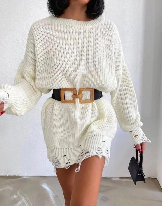 Robe en tricot pour femmes avec ourlet asymétrique et ceinture tendance Chic und Stil