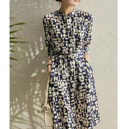 Robe chemise A-line à motif élégante pour femmes Chic und Stil