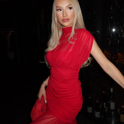 Robe maxi femme avec col montant tendance et élément de fronces raffiné Chic und Stil