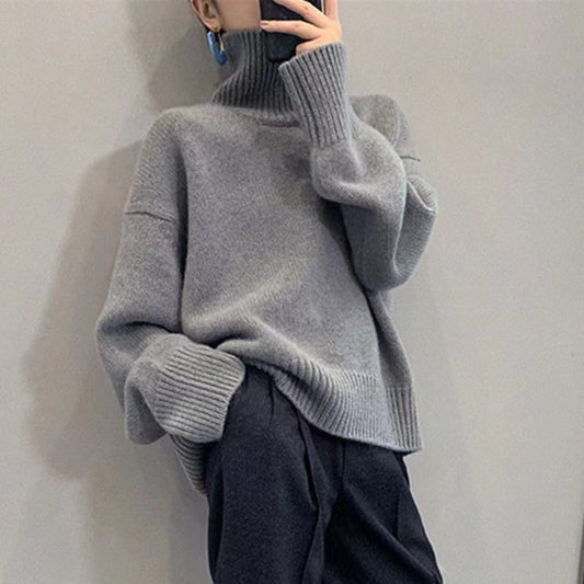 Dames Pull à col roulé douillet en tricot doux Chic und Stil