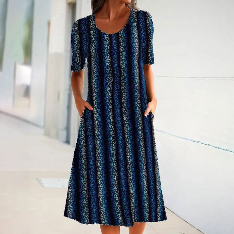 Robe midi pour femmes avec un motif à rayures florales et des poches latérales pratiques Chic und Stil