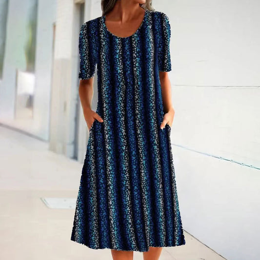 Robe midi pour femmes avec un motif à rayures florales et des poches latérales pratiques Chic und Stil
