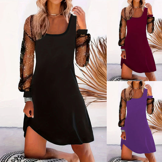 Robe midi femme avec des manches bouffantes transparentes et une silhouette élégante Chic und Stil