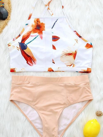 Dames Ensemble de bikini à col haut fleuri Chic und Stil
