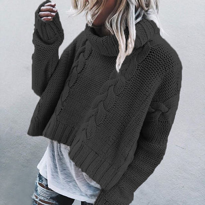 Pull-over en grosse maille pour femmes avec col haut et motif de tresse ludique Chic und Stil