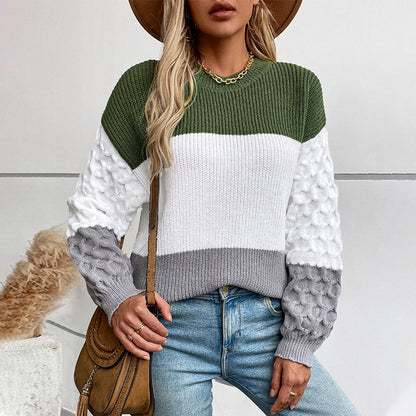 Pull féminin à la mode avec manches structurées et rayures bloc Chic und Stil