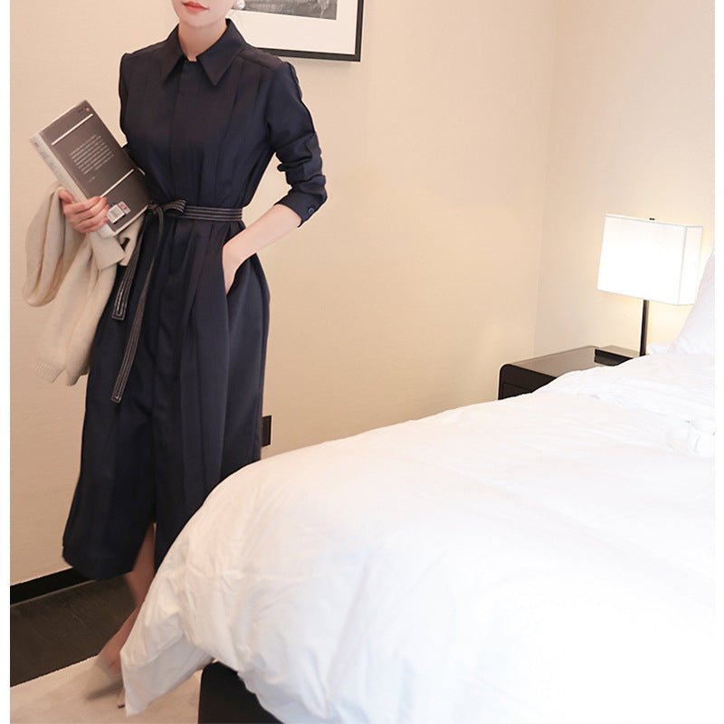 Robe chemise midi élégante pour femme avec taille ceinturée Chic und Stil
