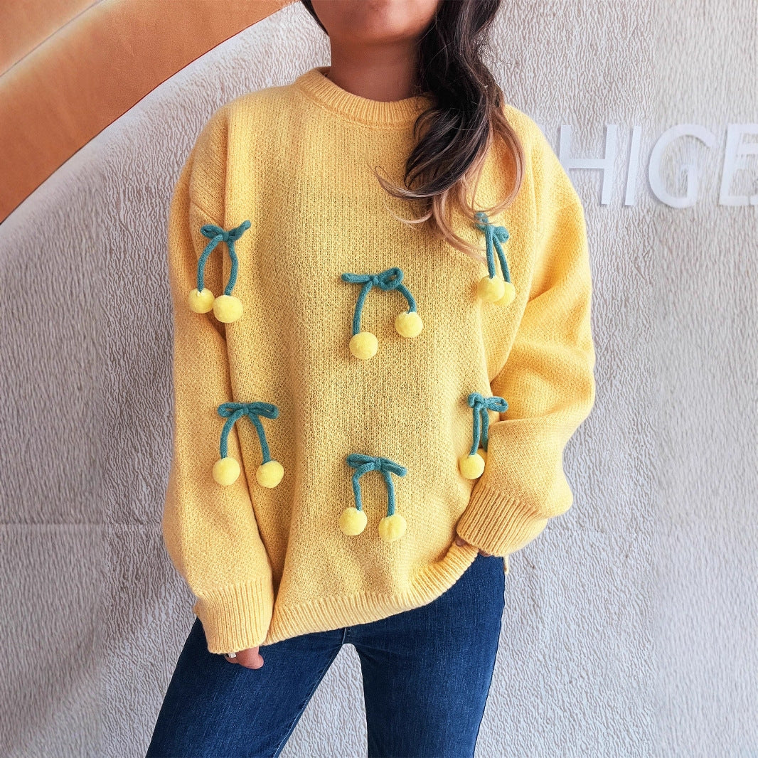 Dames Pull en peluche avec des pompons ludiques Chic und Stil