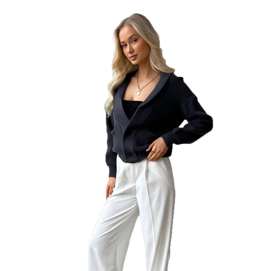 Dames cardigan confortable avec grandes poches et col à la mode Chic und Stil