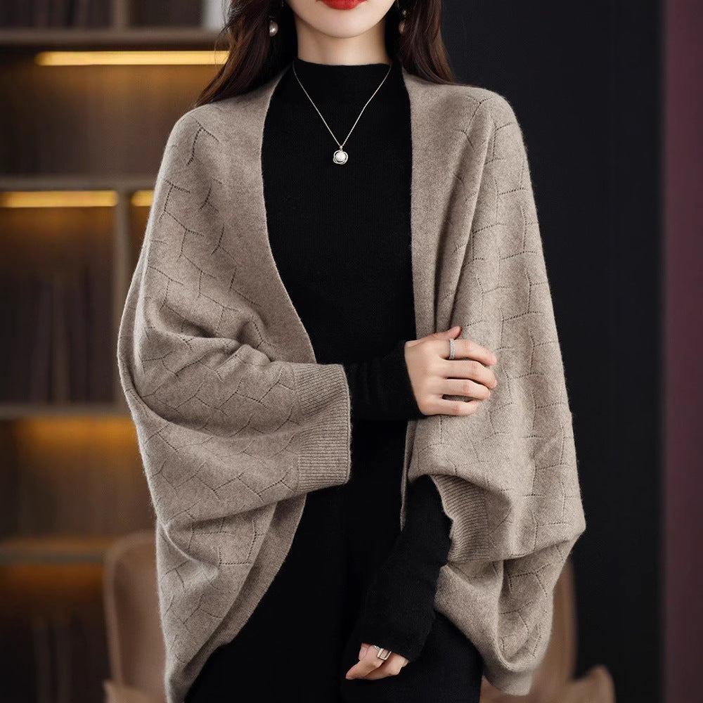 Dames Grand Poncho en Tricot avec Motif Romain Moderne Chic und Stil