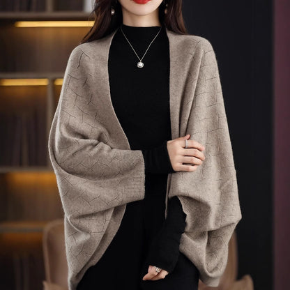 Dames Grand Poncho en Tricot avec Motif Romain Moderne Chic und Stil