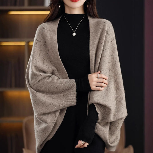 Dames Grand Poncho en Tricot avec Motif Romain Moderne Chic und Stil