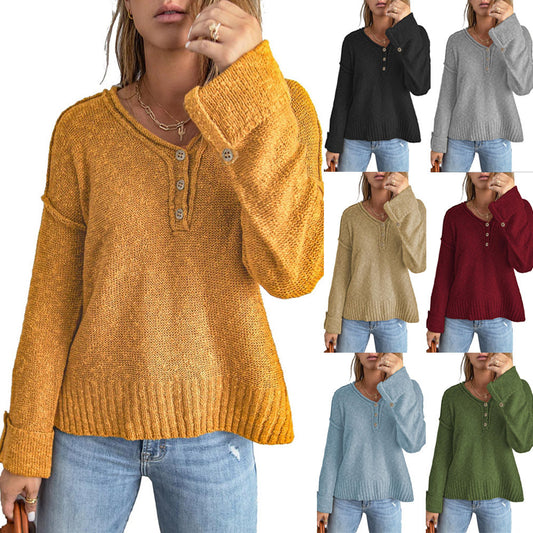 Pull-over en maille décontracté pour femmes avec détails de boutons et épaules tombantes Chic und Stil