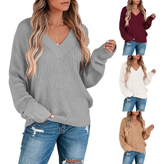 Pull en fine maille pour femmes avec décolleté en V et coupe décontractée Chic und Stil