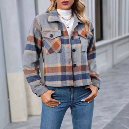 Dames Flanel à Carreaux Veste avec Poches Chic und Stil