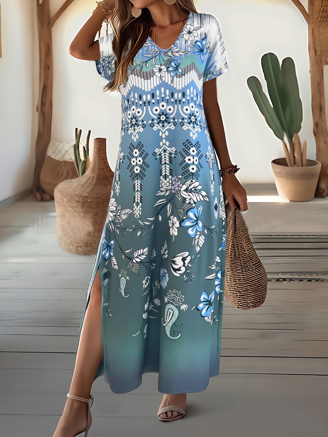 Dames Élégant motif floral Robe maxi Chic und Stil