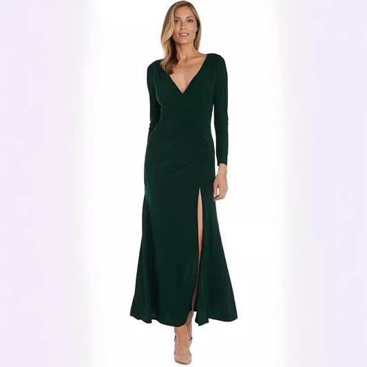 Robe maxi élégante pour femmes avec décolleté en V profond et fente latérale Chic und Stil