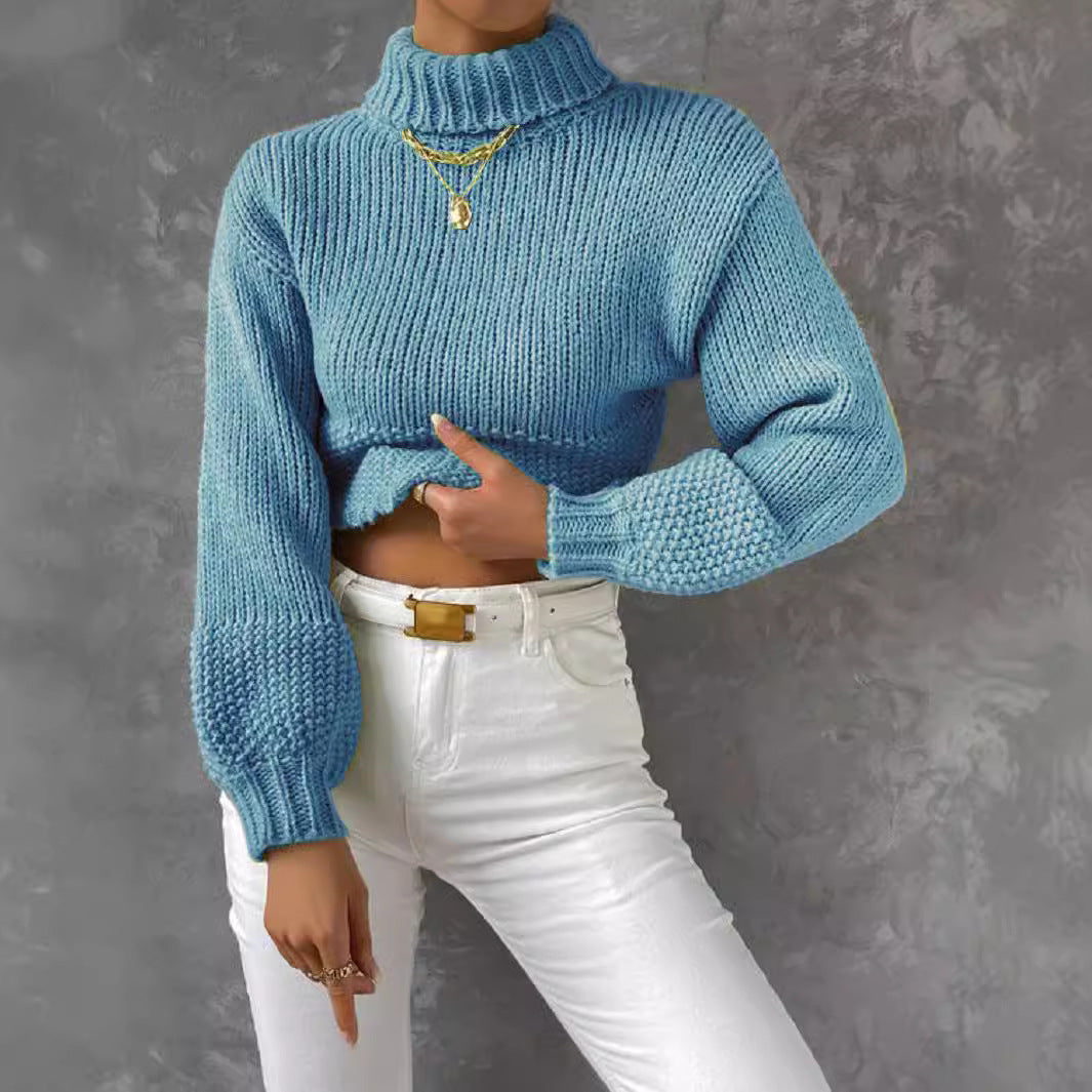 Dames gros tricot pull avec col haut Chic und Stil
