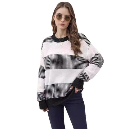 Pull en tricot rayé pour femmes à coupe large Chic und Stil