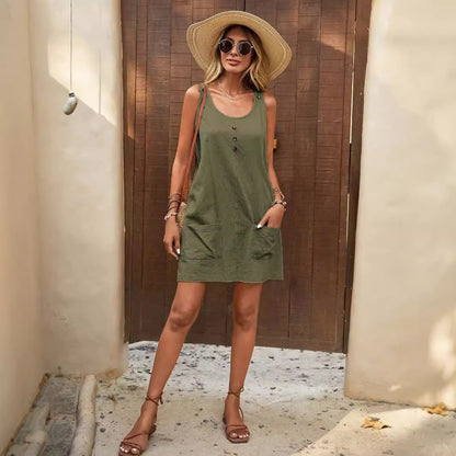 Robe d'été décontractée pour femmes avec poches et détails de boutons Chic und Stil