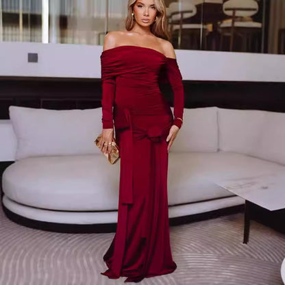 Dames élégant maxi robe avec détails volants et décolleté off-épaule Chic und Stil