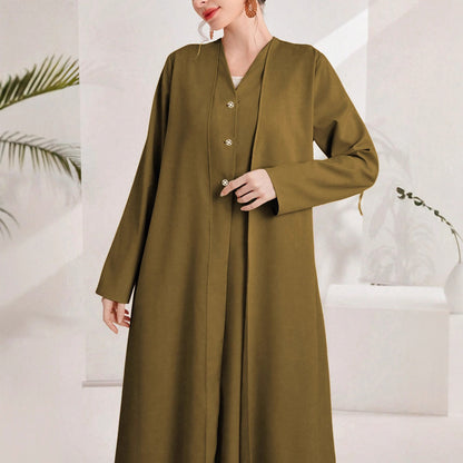 Robe kaftan élégante pour femmes avec patte de boutonnière continue Chic und Stil