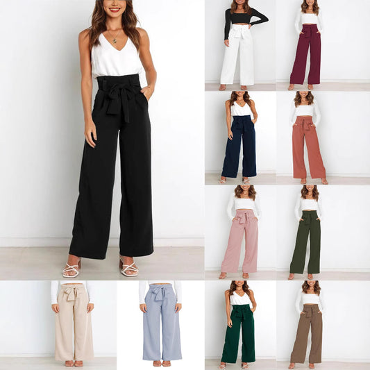 Elegant high-waisted pants for women with a tie belt and wide leg Chic and Style