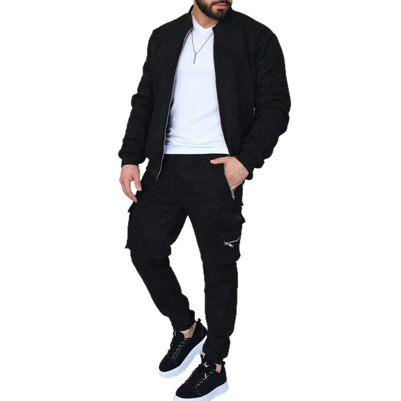 Sporty bomber jacket for men with chic cargo pants and style