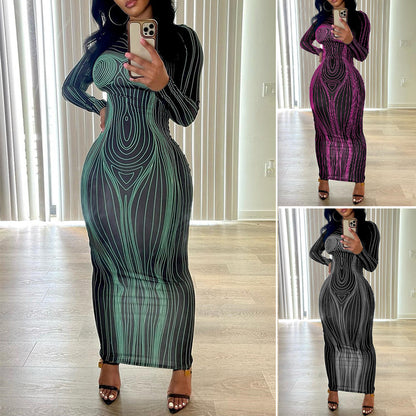 Robe maxi à manches longues pour femmes avec structure de lignes sculptante Chic und Stil