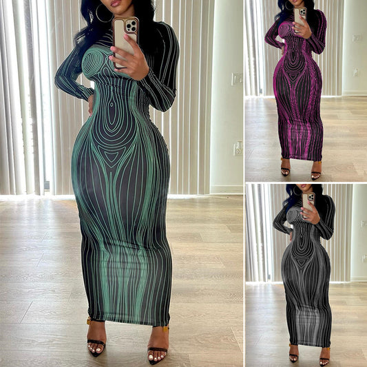 Robe maxi à manches longues pour femmes avec structure de lignes sculptante Chic und Stil