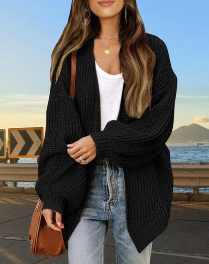 Dames gros tricot cardigan à coupe large Chic und Stil