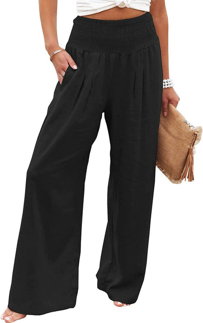 Light linen pants for women with elastic waist and wide fit Chic und Stil