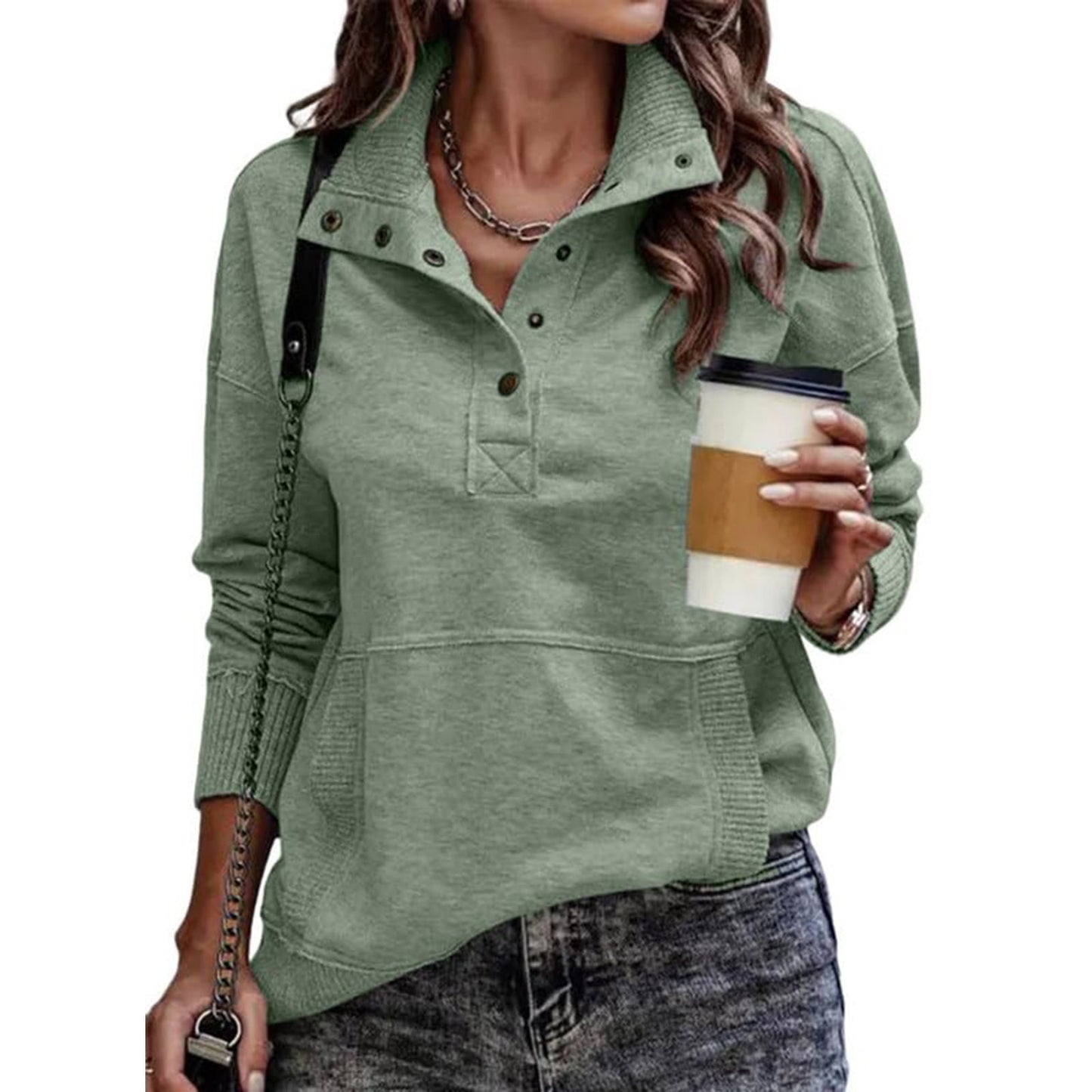 Pull sportif pour femmes de style vintage avec col montant et boutons pression Chic und Stil