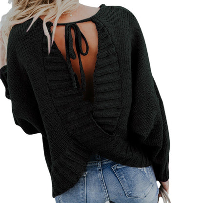 Pull en tricot oversize pour femmes avec un design décontracté à enroulement et une décolleté dos profond Chic und Stil