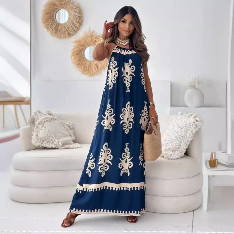 Robe maxi inspirée bohème pour femmes avec décolleté halter ajustable Chic und Stil