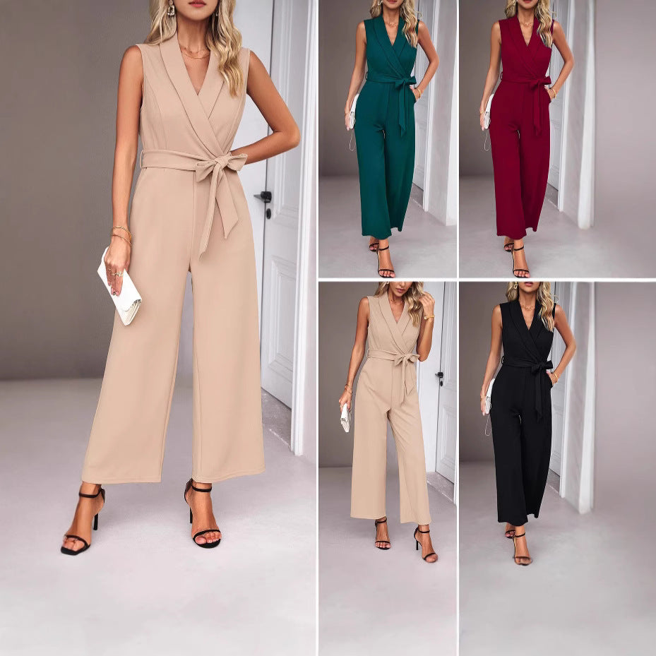 Dames Élégant Combinaison avec effet enveloppant et ceinture de taille Chic und Stil