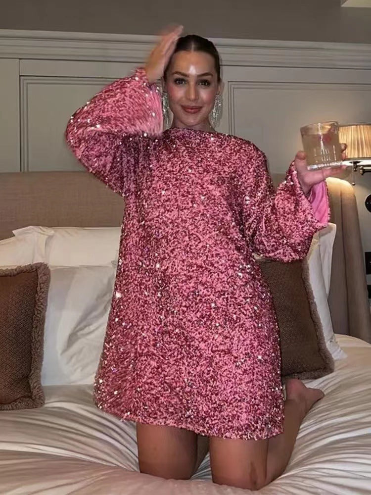 Robe Mini Pailletée Brillante Chic und Stil