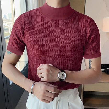 T-shirt pour hommes à manches courtes avec un design structuré moderne et col montant Chic und Stil