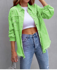 Ladies stylish overshirt jacket with fringed hem Chic and Style