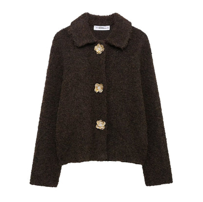 Dames Douillette Fluffy Veste avec Boutons Décoratifs Chic und Stil
