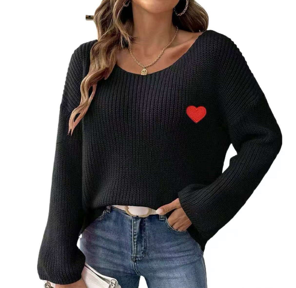 Dames Pull en maille décontracté avec application en forme de cœur Chic und Stil