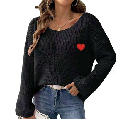 Dames Pull en maille décontracté avec application en forme de cœur Chic und Stil