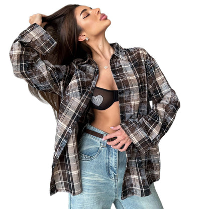 Dames Chemise à Carreaux Chic und Stil