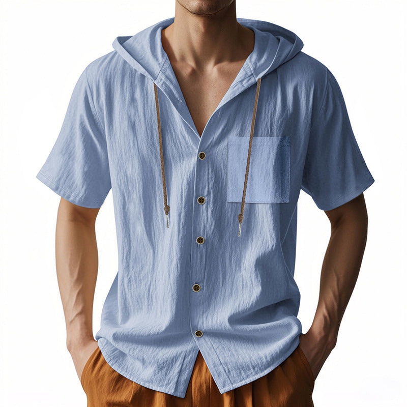 Chemise décontractée à manches courtes pour hommes avec capuche et patte de boutonnage Chic und Stil