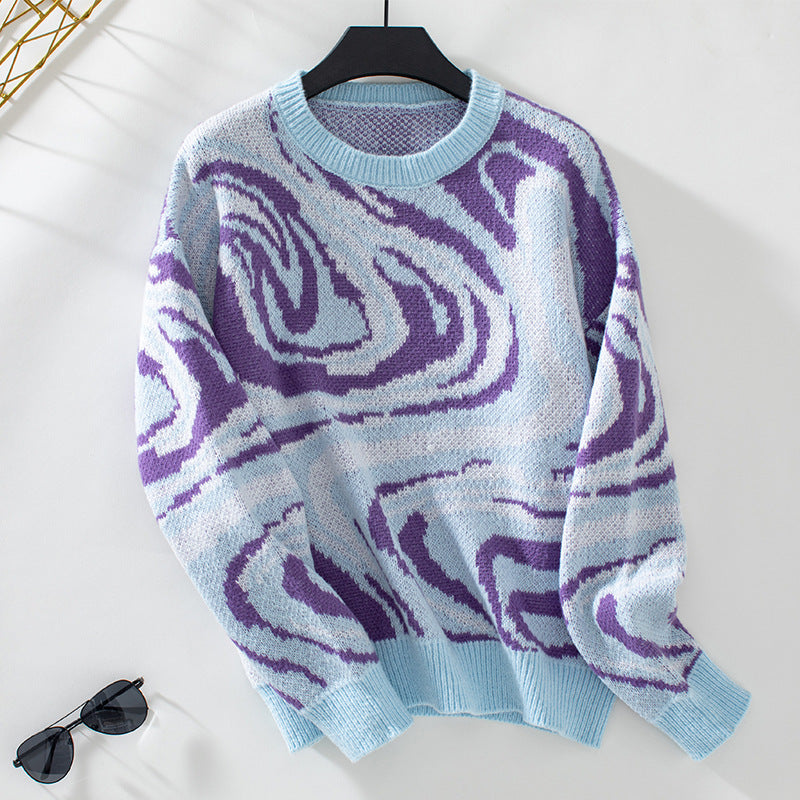 Pull-over en tricot à motifs pour femmes avec un motif de vagues moderne et un col rond Chic und Stil