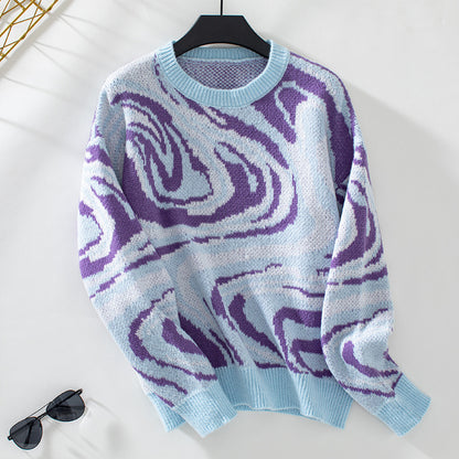 Pull-over en tricot à motifs pour femmes avec un motif de vagues moderne et un col rond Chic und Stil
