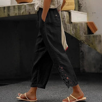 Airy linen trousers for ladies with decorative embroidery Chic and Style