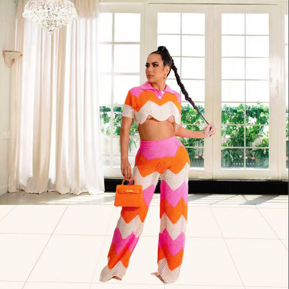 Ladies' set with crochet crop top and wide palazzo pants Chic and Style