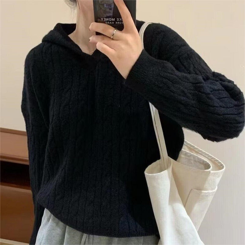 Pull en tricot douillet à capuche et motif en torsades pour femmes Chic und Stil